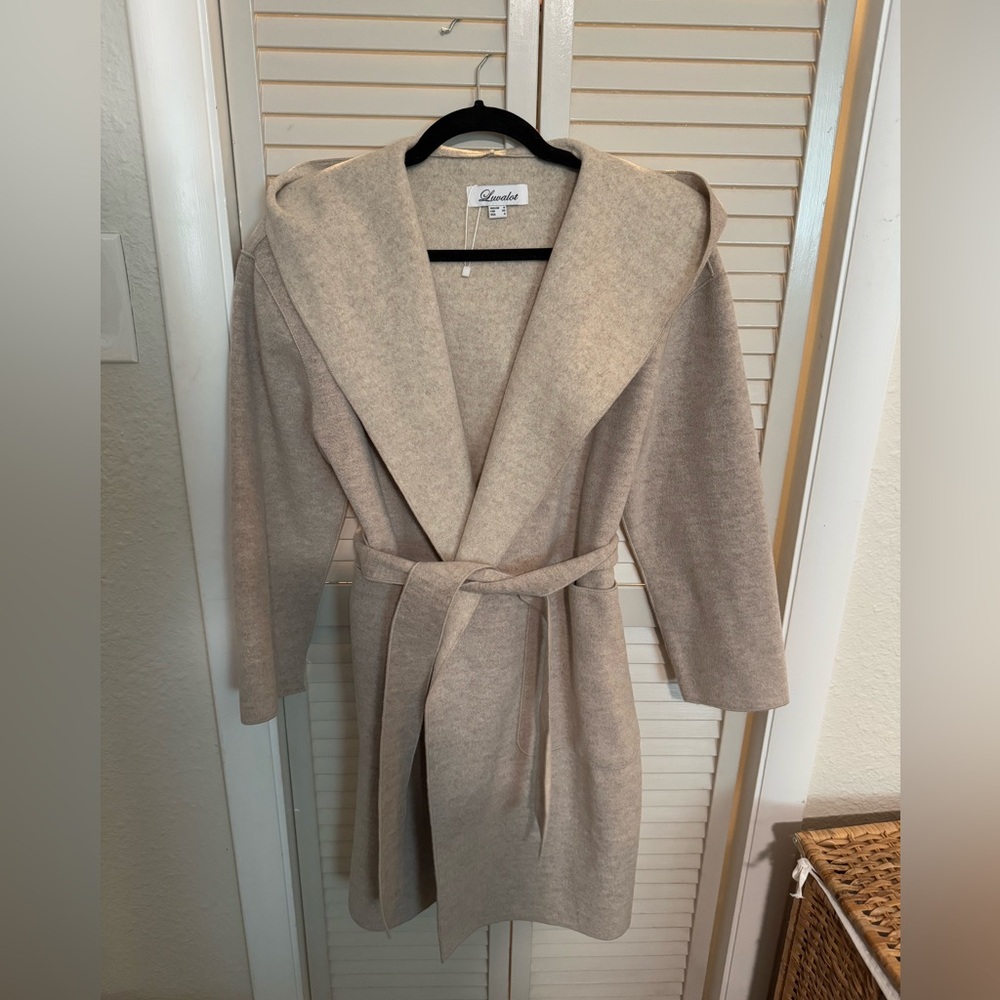 Cream/Vanilla Wool Blend Belted Coat
